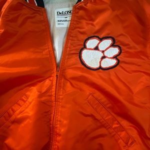 Vtg satiny finish bomber jacket Clemson orange w/logo made in USA DeLong